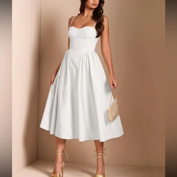 Elegant White Midi Dress - Picture 2 of 16